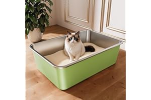 Qiuma Stainless Steel Litter Box, Large Metal Cat Litter Box with High Sided for Big and Small Cats, Non-Stick, Easy to Clean, Odor-Free, 23.4" L×15.6" W×7.8" H, Leaf Green