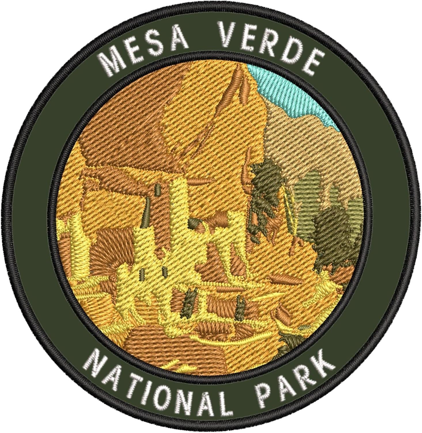 Mixed Media - Mesa Verde National Park Patch Embroidered DIY Iron-on/Sew-on Decorative Embroidery Applique Clothing Vest Jacket Premium Stitching Ancestral Puebloan Cliff Dwelling Cliff Palace Souvenir Badge