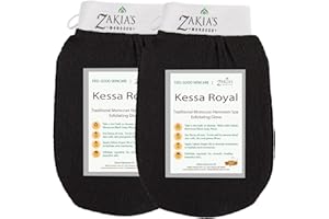 Moroccan Kessa Exfoliating Glove – Value Pack (2 piece) Black- Microdermabrasion exfoliating mitts, Removes unwanted dead skin, dirt and grime and Keratosis Pilaris. Great for spray tan removal.