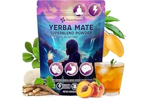 BLOOMBOOST Yerba Mate Instant Tea Powder – Yerba Mate, Ashwagandha, Lion’s Mane, Chlorophyll, Peach Mango Flavor – 11.6 oz (30 Servings) – Sugar-Free, Gluten-Free, Superfood Energy & Focus Blend