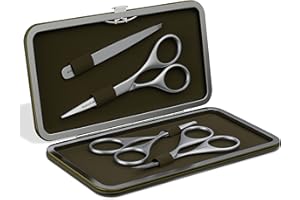 Suvorna Premium Beard & Mustache Set with Beard scissors for men - Facial Hair/Nose/Eyebrow Scissors - Slant Tweezers (4 Pcs green)