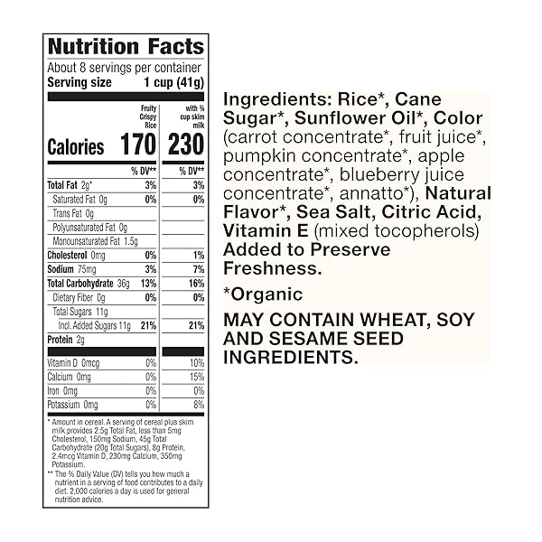 CASCADIAN FARM ORGANIC FRUITY CRISPY RICE BREAKFAST CEREAL, 11.5 OZ