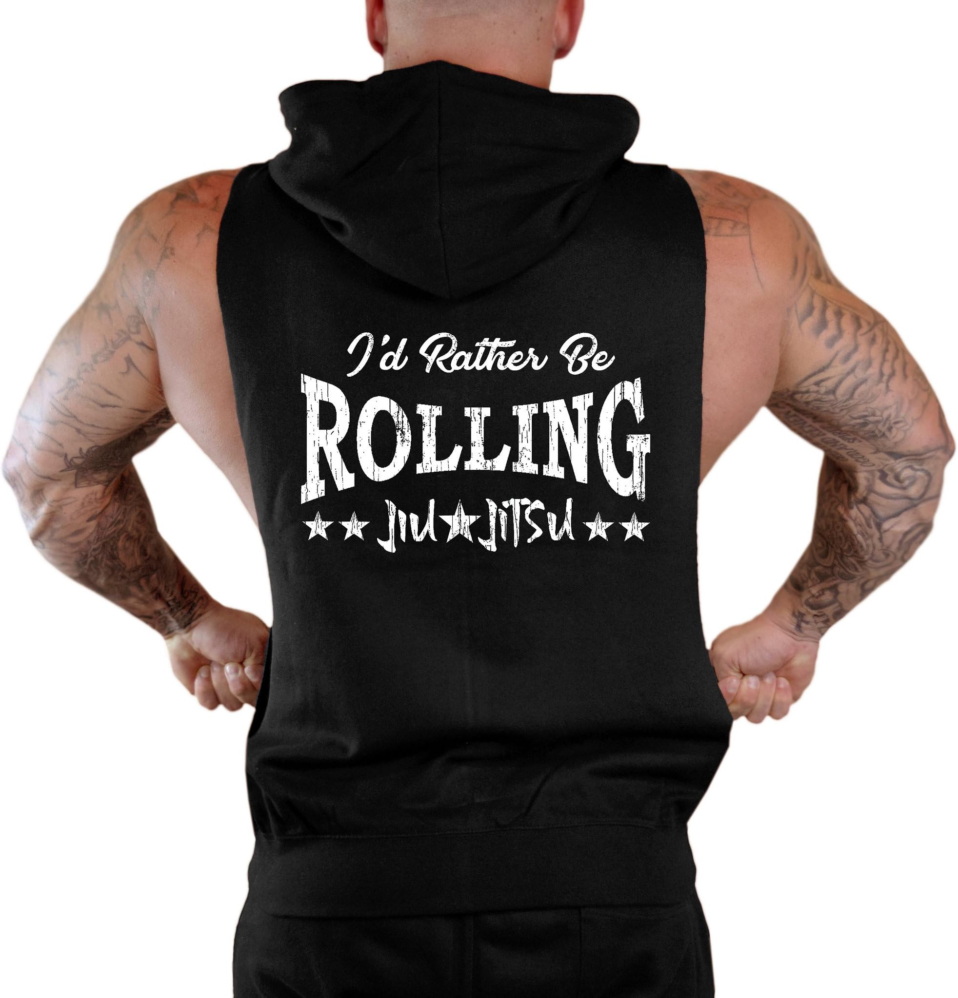 Interstate Apparel Men's I'd Rather Be Rolling Jiu Jitsu Sleeveless Zipper Hoodie 2X-Large Black