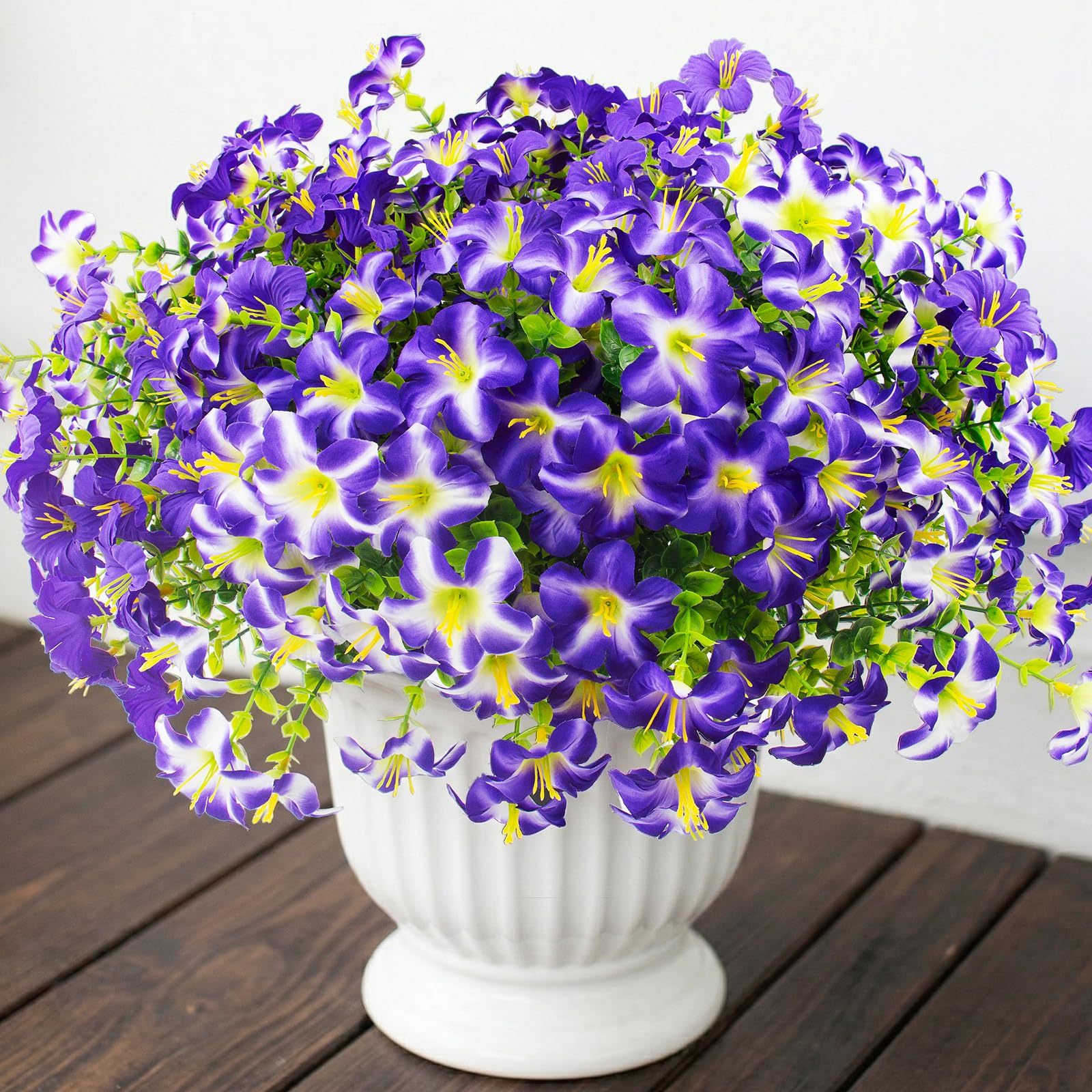 Daynight 32 Pcs Faux Petunias Artificial Flowers for Outdoors, UV Resistant Fake Purple Petunias Plants Realistic Silk Flowers for Porch Front Door Garden Window Outside Decor (32, Purple)