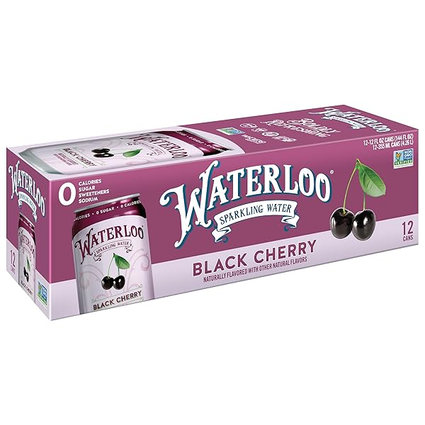 WATERLOO SPARKLING WATER, BLACK CHERRY NATURALLY FLAVORED, 12 FL OZ CANS, PACK OF 12 | ZERO CALORIES | ZERO SUGAR OR ARTIFICIAL SWEETENERS | ZERO SODIUM