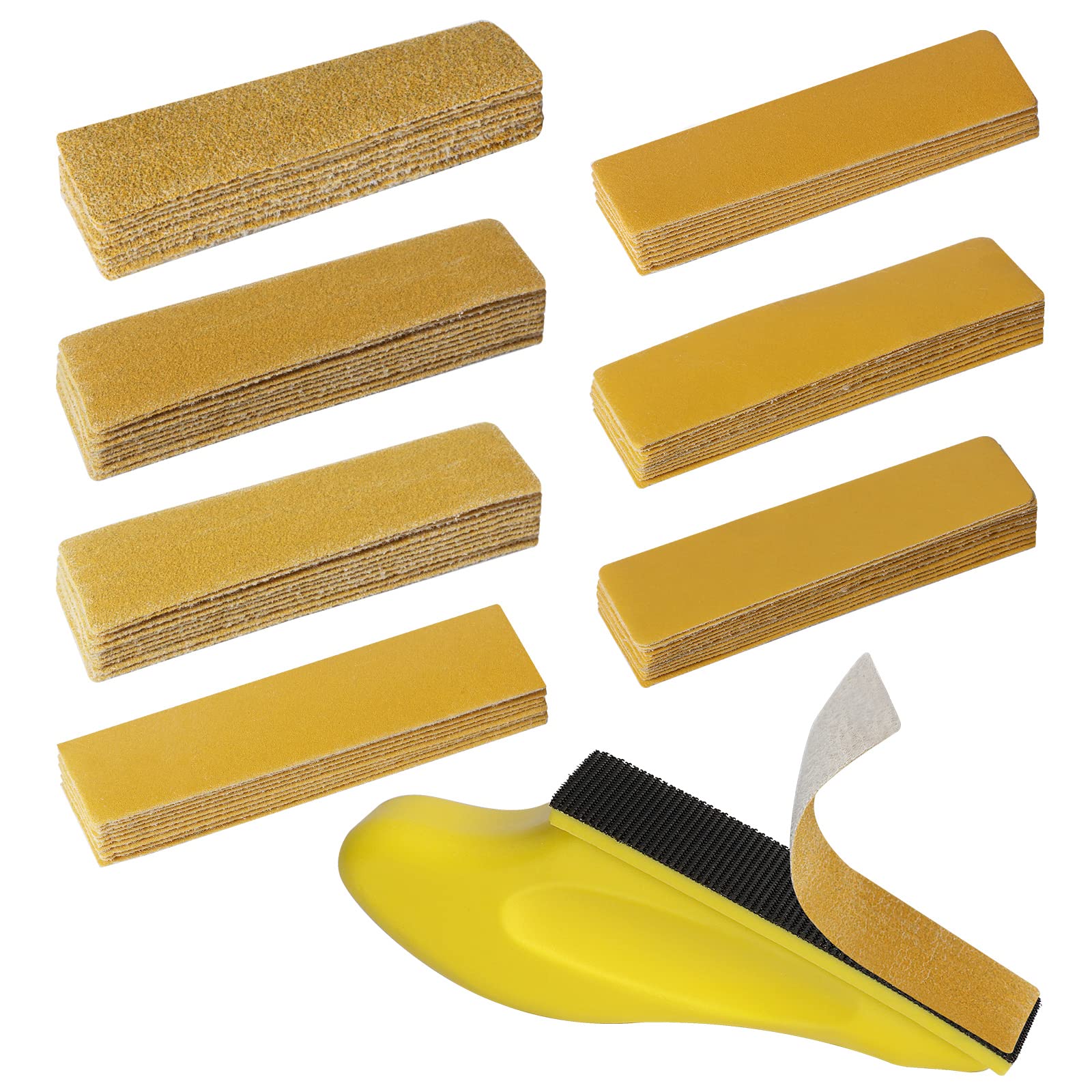 71 Pieces 60-800 Grit Wet and Dry Sandpaper, GOH DODD Micro Detail Sander Kit, Mini Hand Sanding Block with Hook and Loop Sand Paper for Woodworking Tight Narrow Spaces Auto Metal Glass Resin