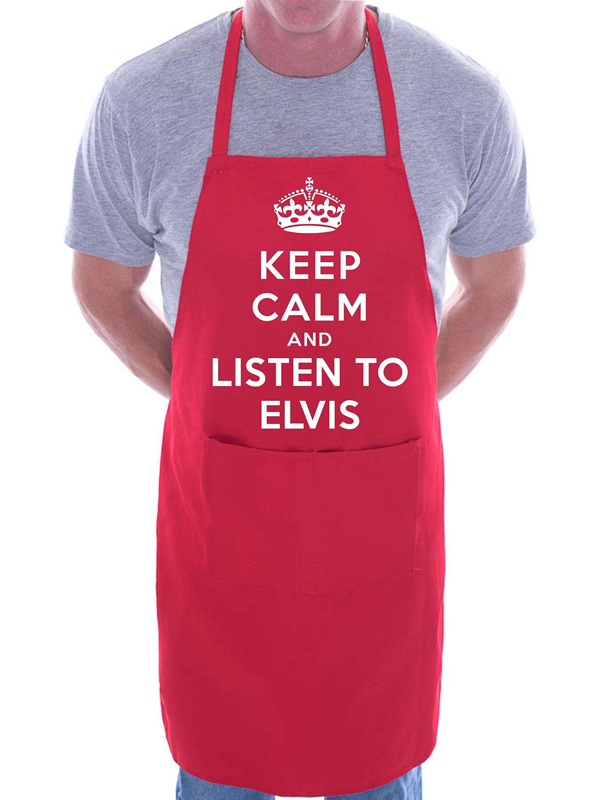Print4U Keep Calm And Listen To Elvis BBQ Cooking Funny Novelty Apron Red