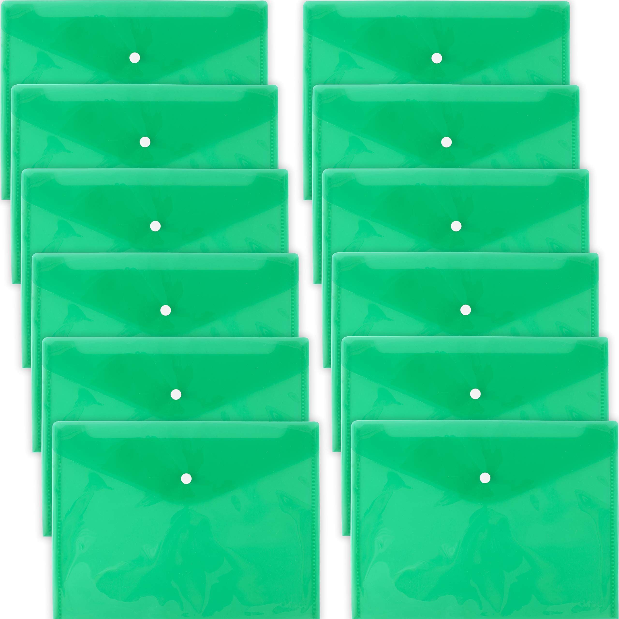 D.RECT 5530 Set 12 Pieces Document folders A4, File briefcases with Button Closure, Pocket Organizers for School and Office use, Envelope Organiser for documents and Letters, Green