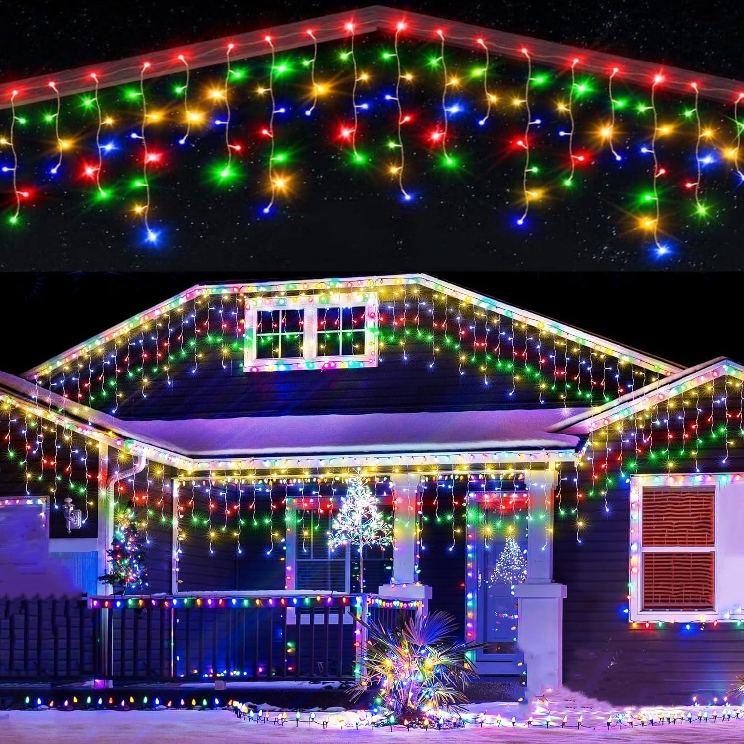 Photo 1 of LED Icicle Lights Outdoor 32.8FT, Multicolor 400 LED Christmas Indoor Decorations String Lights with Timer Remote, Plug in Waterproof 8 Modes Twinkling Fairy Lights for Xmas, Thanksgiving, Party, Yard