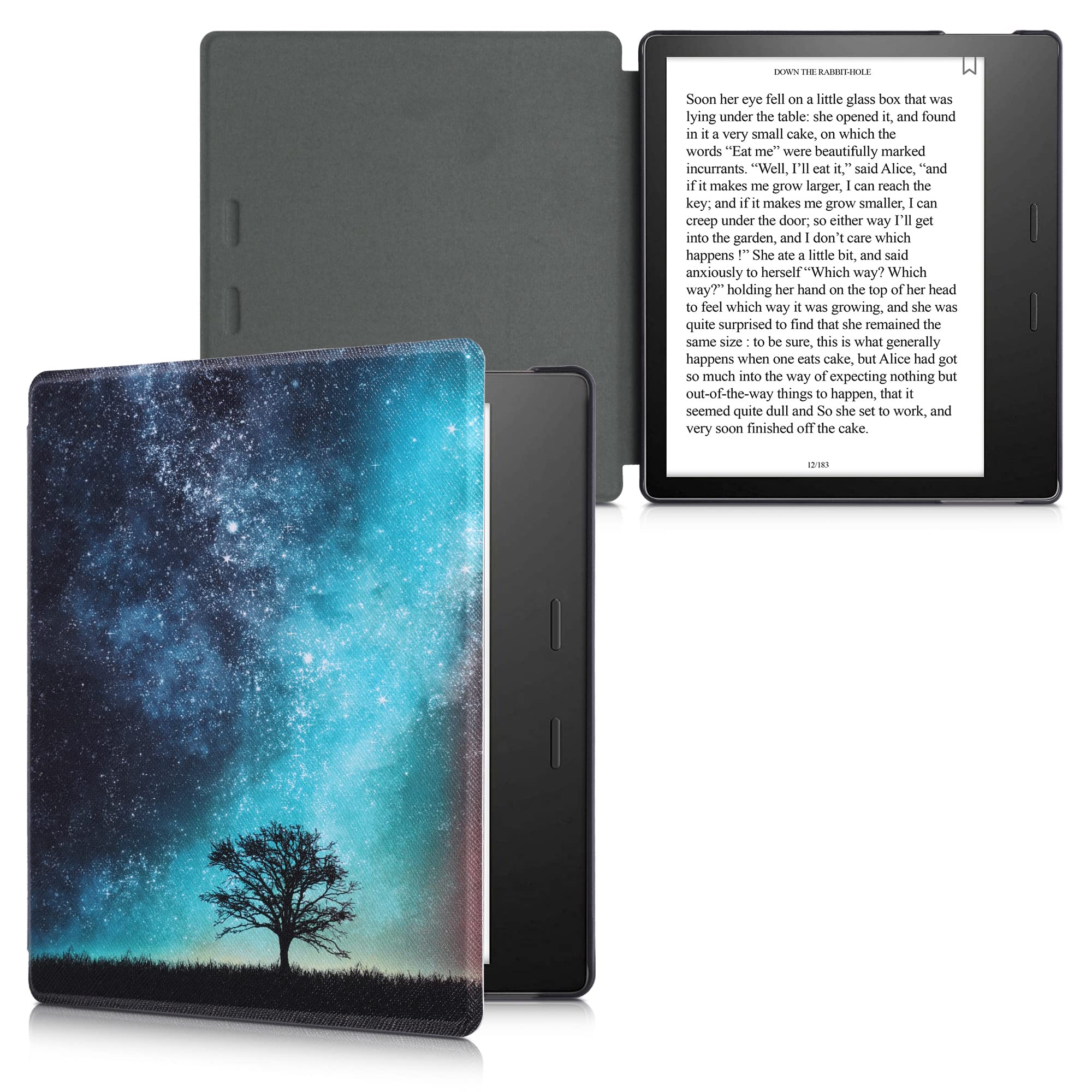 kwmobile Case Compatible with Amazon Kindle Oasis 10. Generation Case - eReader Cover - Cosmic Nature Blue/Grey/Black