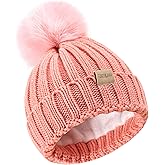 Children's Winter Warm Pompom Hat Fleece Lined Knit Beanie for Kids Aged 3-9, Perfect for Boys and Girls