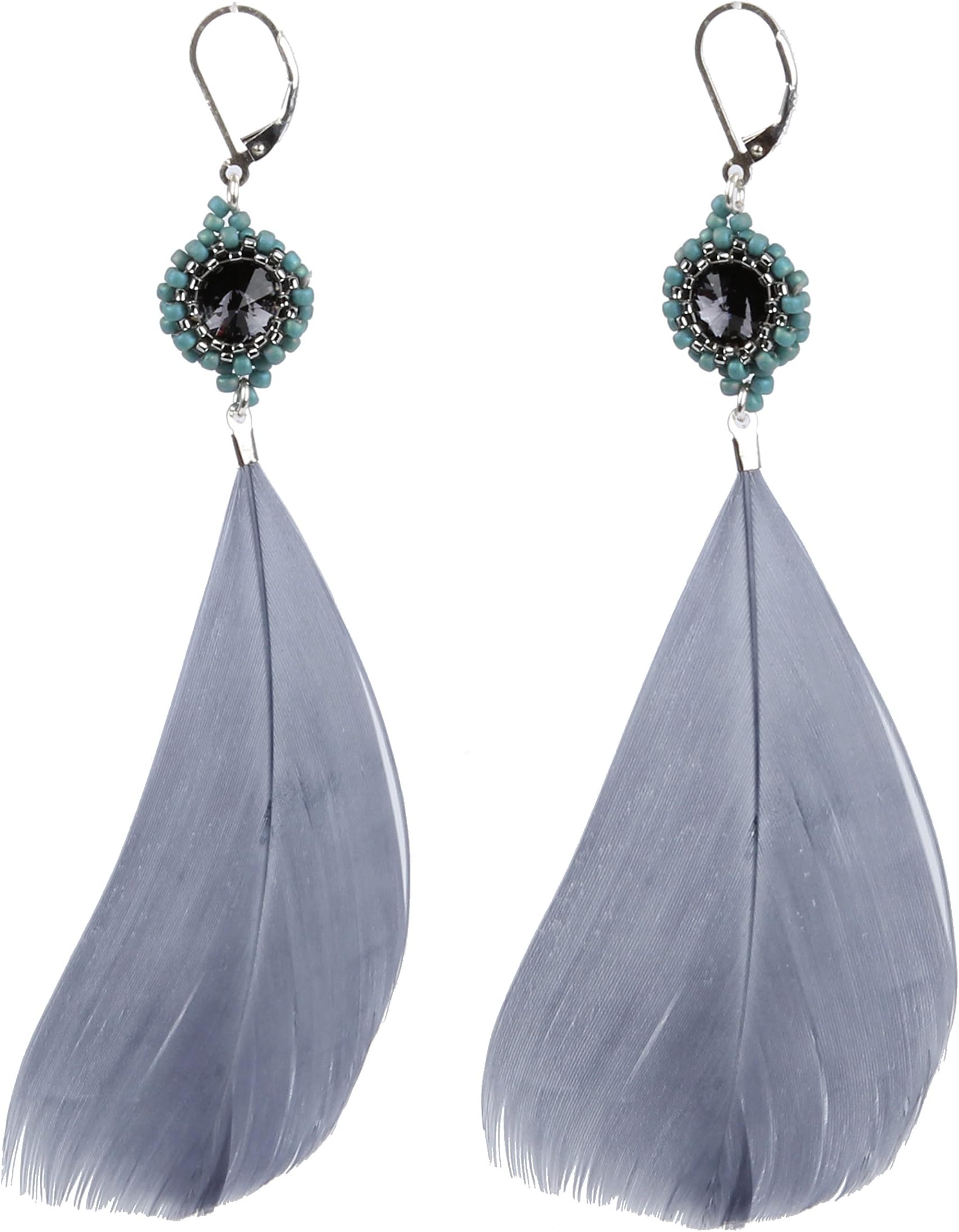 Beads Direct Turquoise and Grey Feather Bezel Earring Kit, 23 x 15.5 x 2.5 cm