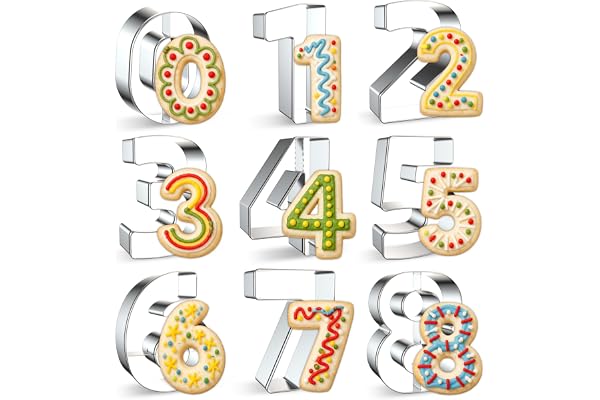 FUSOTO 9PCS Number Cookie Cutters Set, Birthday Numbers 0-8(6 Reverses to 9), Stainless Steel Cookie Cutters for Baking, Numb