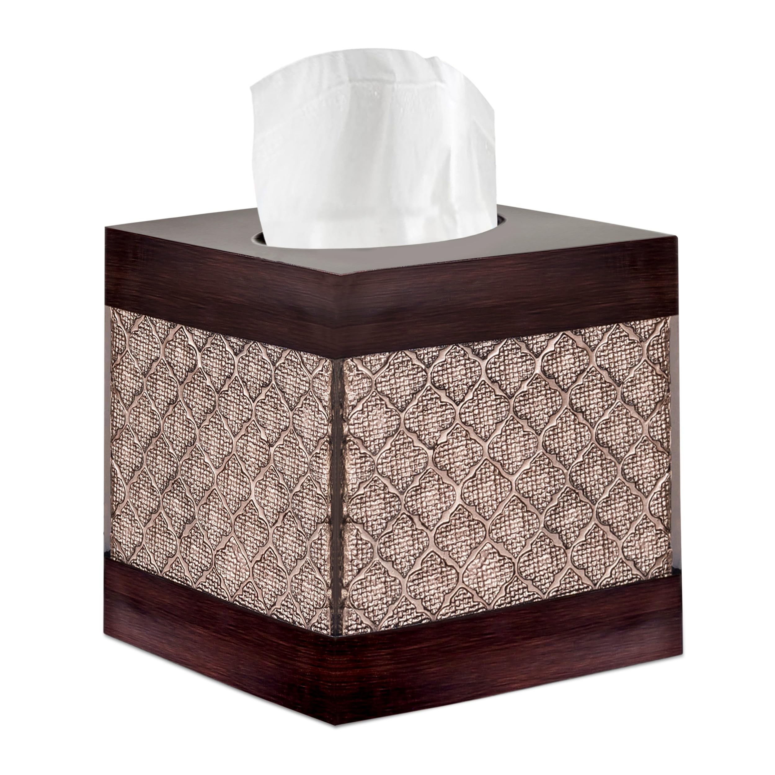 Creative Scents Square Tissue Box Cover - Modern Brown Tissues Cube Box Cover - Decorative Tissue Box Cover Square - Elegant Brown Bathroom Decor Tissue Holders for Bathrooms (Dahlia Style)