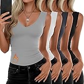 Velvelhall 4 Pack Women's Thermal Tank Tops, V Neck Fleece Lined Underwear Top Sleeveless Warm Cami Base Layer Vest