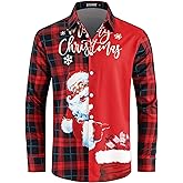 TIXMIE Men's Christmas Santa Claus Funny Print Long Sleeve Button Down wrinkle-resistant Holiday Party Shirt
