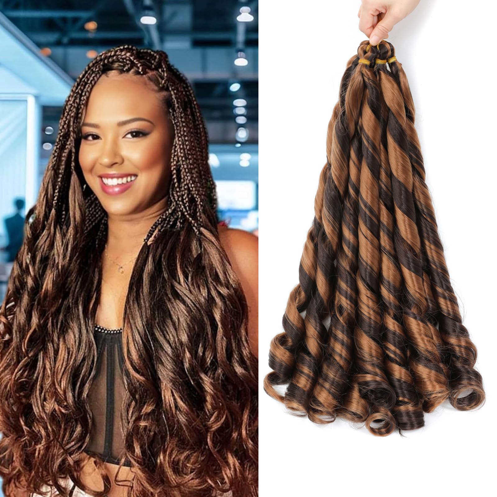 French Curly Braiding Hair for Box Braids 22 inch Loose Wave Braiding Hair Pre Stretched Bouncy Braiding Crochet Spiral Curl Synthetic Extensions for Women (P4/30#, 22 Inch)
