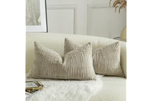 MANDIOO Pack of 2 Soft Chenille Textured Throw Pillow Covers Lumbar Accent Solid Decorative Cushion Cover Cozy Farmhouse Pill