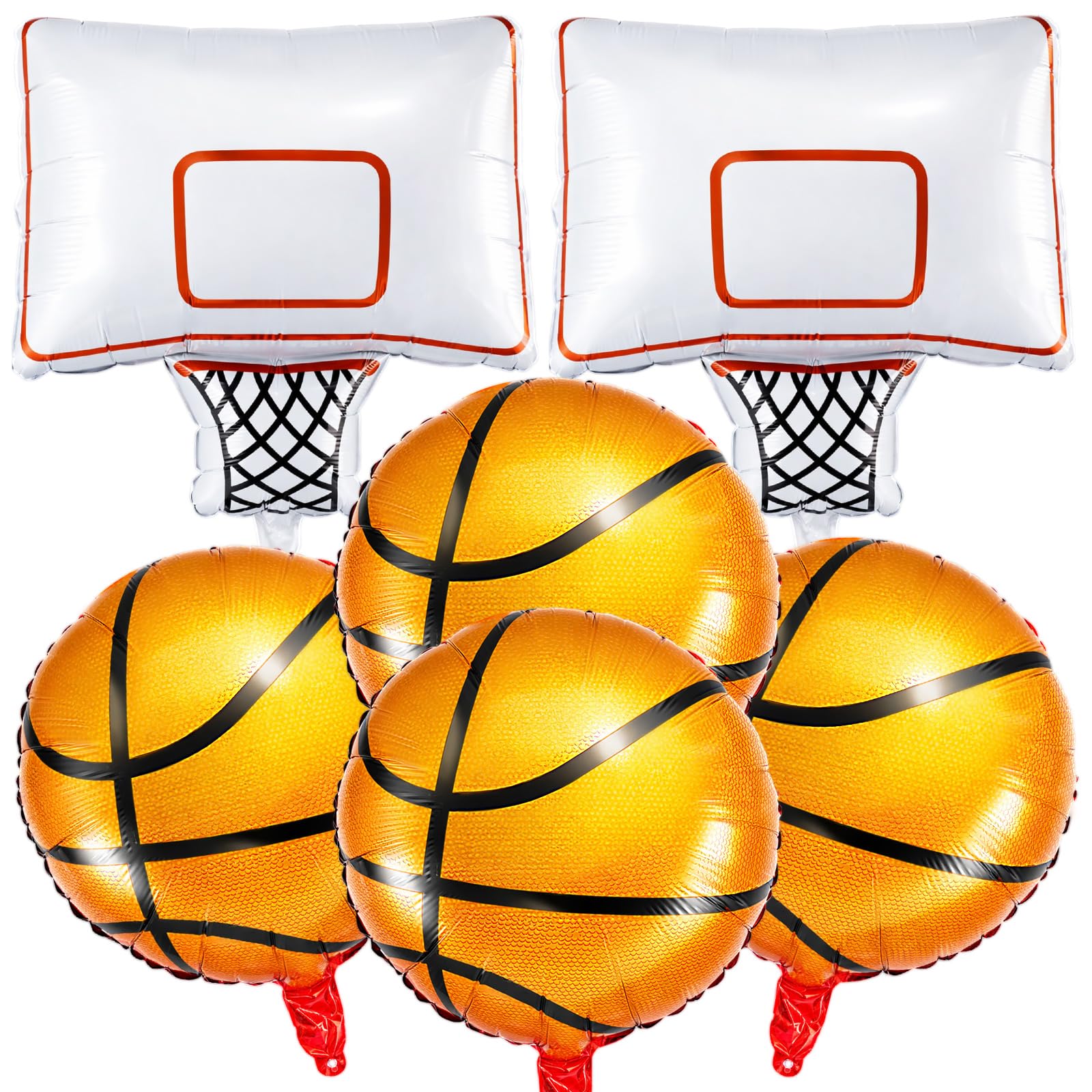 Soulchen 6 Pcs Basketball Party Foil Balloons Sets with 4 Orange Basketball and 2 Hoop Decorations Balloons for Sports Theme Birthday Celebrations