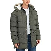 Rejork Men's Long Winter Coats Warm Water Resistant Puffy Hooded Windbreaker Insulated Thicken Jackets with Hood Army Green Small