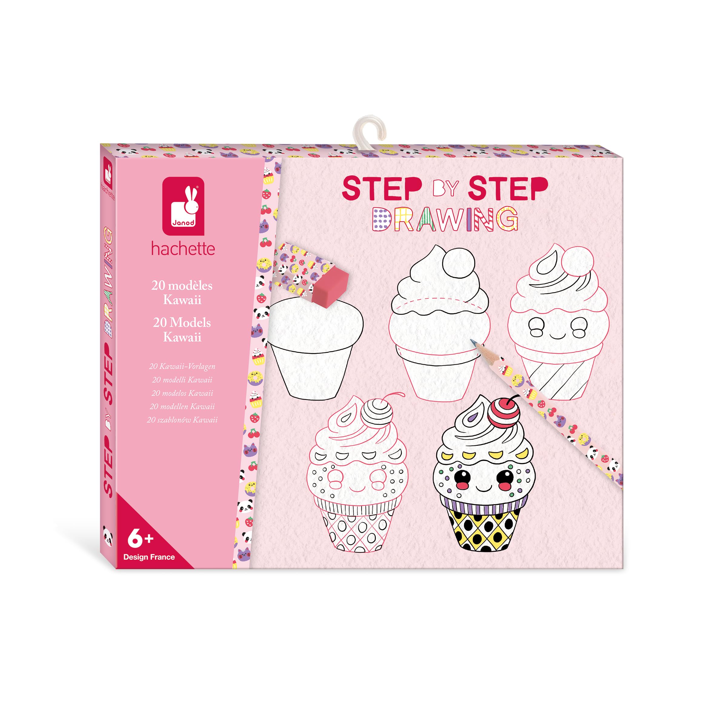 Janod - Step by Step Drawing - Learn to draw - 20 Kawaii Models - Children's Drawing Kit - Learning to draw and concentrate - From 6 years - J09156