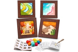 GarfxG Needle Felting Kit, Needle Felt Painting Kit for Beginners, 4 Pcs Wool Felting Kit with Needles, Foam Pad, Felt Cloth, Picture Frame and Instructions for DIY Craft Gifts, Home Decoration