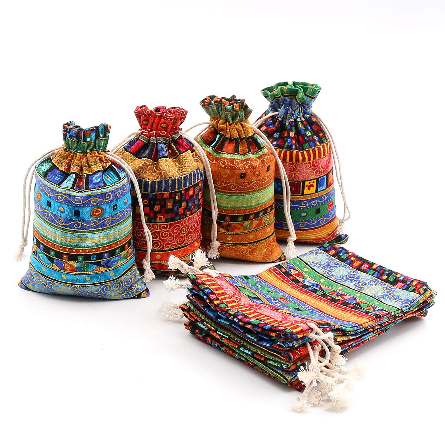 SumDirect 20Pcs Egyptian Ethnic Style Linen Burlap Bag, lightweight Gift Bags Breathable Jewelry Pouches with Drawstring Packing Storage Jute Sacks for Wedding, Party, Birthday, DIY Craft (10x15cm)