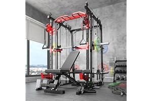 XVD Smith Machine with LAT-Pull Down System & Cable Crossover Machine, 2000LBS Power Cage Rack for Garage Workout & Home Gym