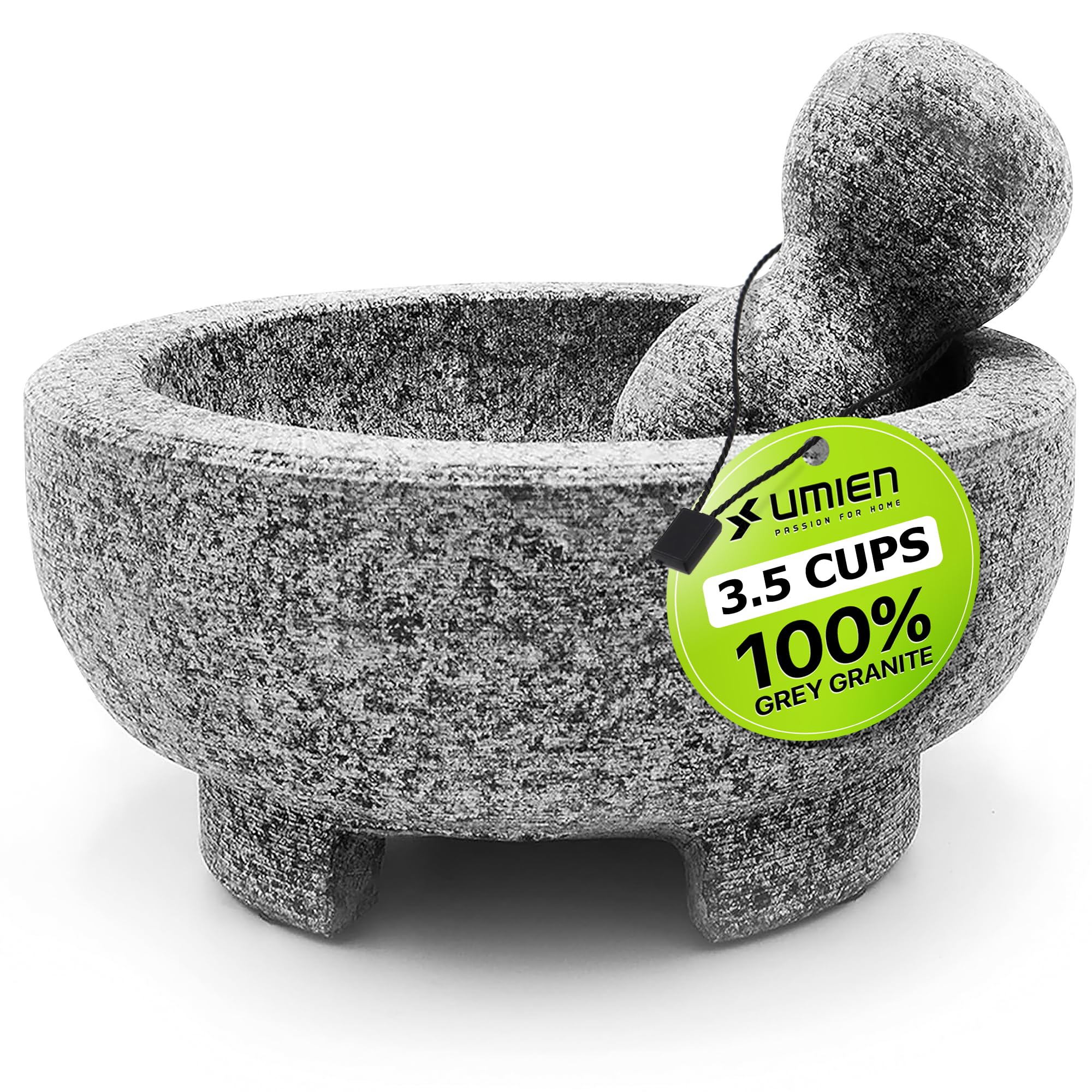 Photo 1 of Umien™ Granite Mortar and Pestle Set - 100% Granite - 3.5-Cups - 8-Inch – Avocado Tool Included – Natural Stone Molcajete for Spices, Pestos, & Guacamole (Grey) - Stone Grinder - Guacamole