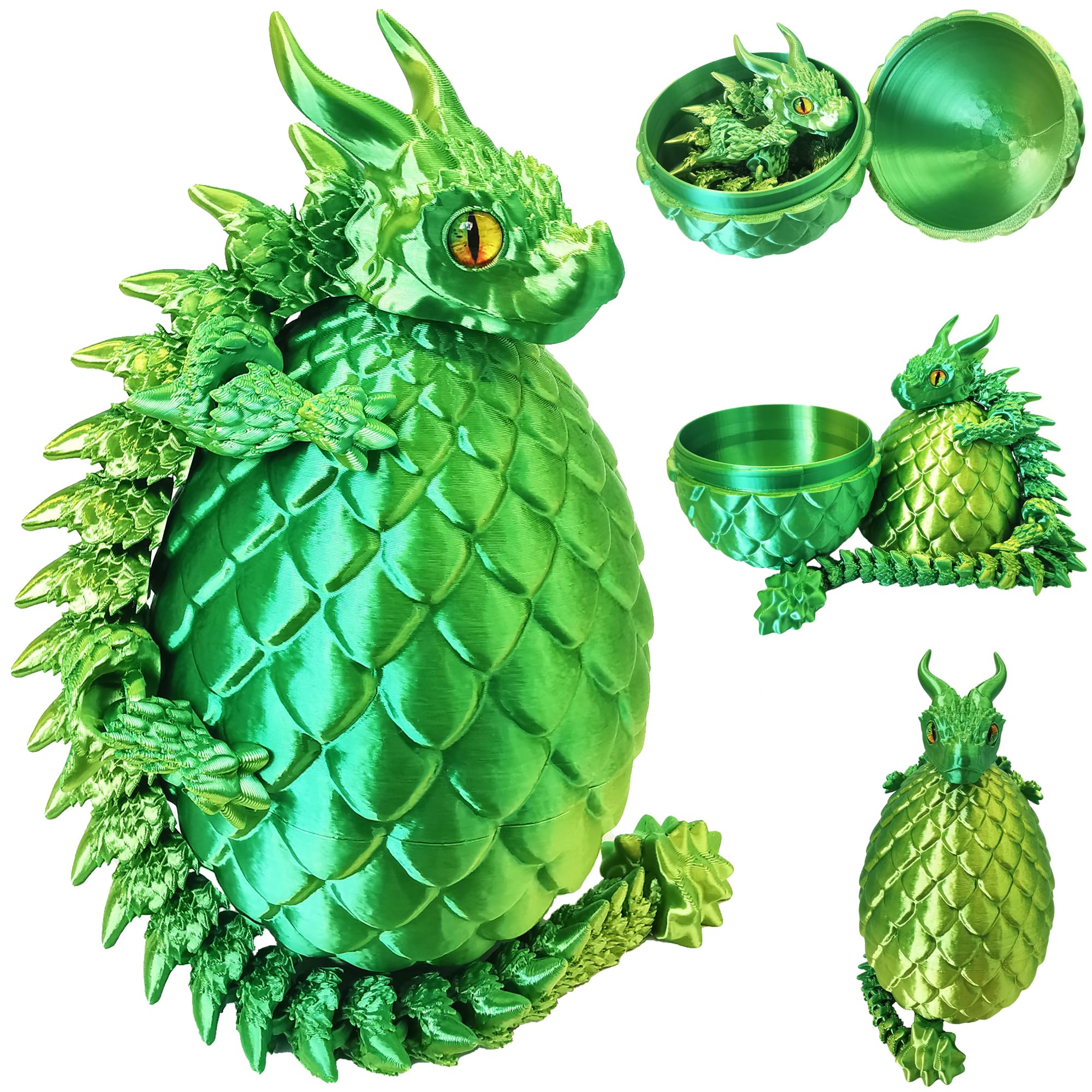 Photo 1 of 3D Printed Dragon Eggs with Dragon Inside, Large Articulated Dragons Toy with Eyes, Animal Fidget Toys Easter Surprise Eggs Home Decor Executive Desk Toy, Easter Gift for Kids (Yellow+Green)
