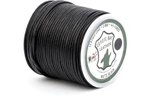 Coyote Bay® Leather Cord in Matte Finish Black Color, 44 Yards Length in 1.5mm or 2mm Thickness, 100% Genuine Buffalo Leather for Jewelry Making, Crafts, Hobby Projects (Matte Black, 2 mm)