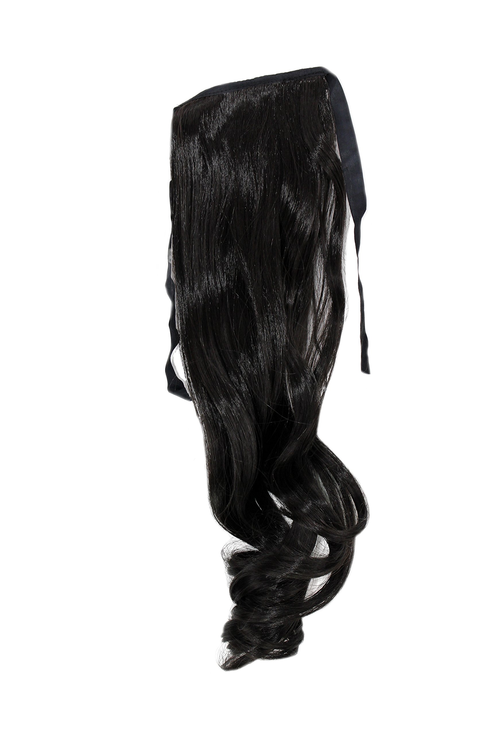 WIG ME UP - YZF-TC18-2 Hairpiece Pontail Pigtail extension slim light wavy comb and ribbon medium black 18inch