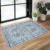 KUTA Entryway Rugs Indoor Non-Slip Washable Small Area Rug 2x3 Blue Entrance Carpet Soft Printed Vintage Floral Distressed Tribal Farmhouse Low-Pile Door Mat for Bedroom Kitchen