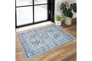 KUTA Vintage Small Area Rug 2x3 Blue White Washable Entryway Rugs Non-Slip Ultra Soft Modern Floral Doormat Printed Retro Distressed Accent Carpet Farmhouse Kitchen Throw