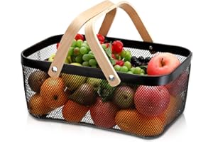 ZEAYEA Mesh Storage Basket with Handle, Garden Harvest Basket, Mesh Fruit Vegetables Gathering Basket Bin, Multi-functional M