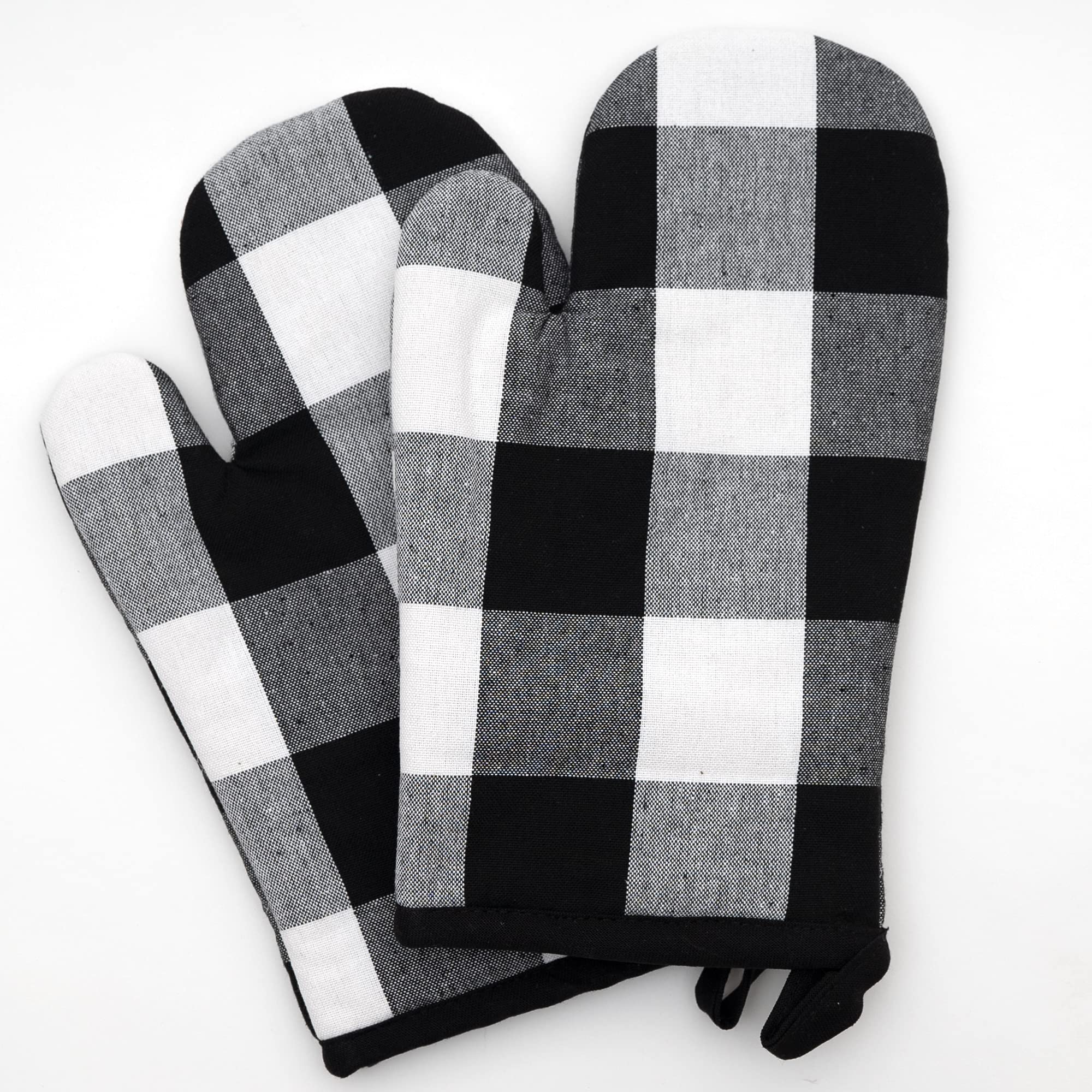Asquare Professional Oven Mitts - Heat Resistant Cotton Gloves, Black and White Checked - 18 x 28 cm