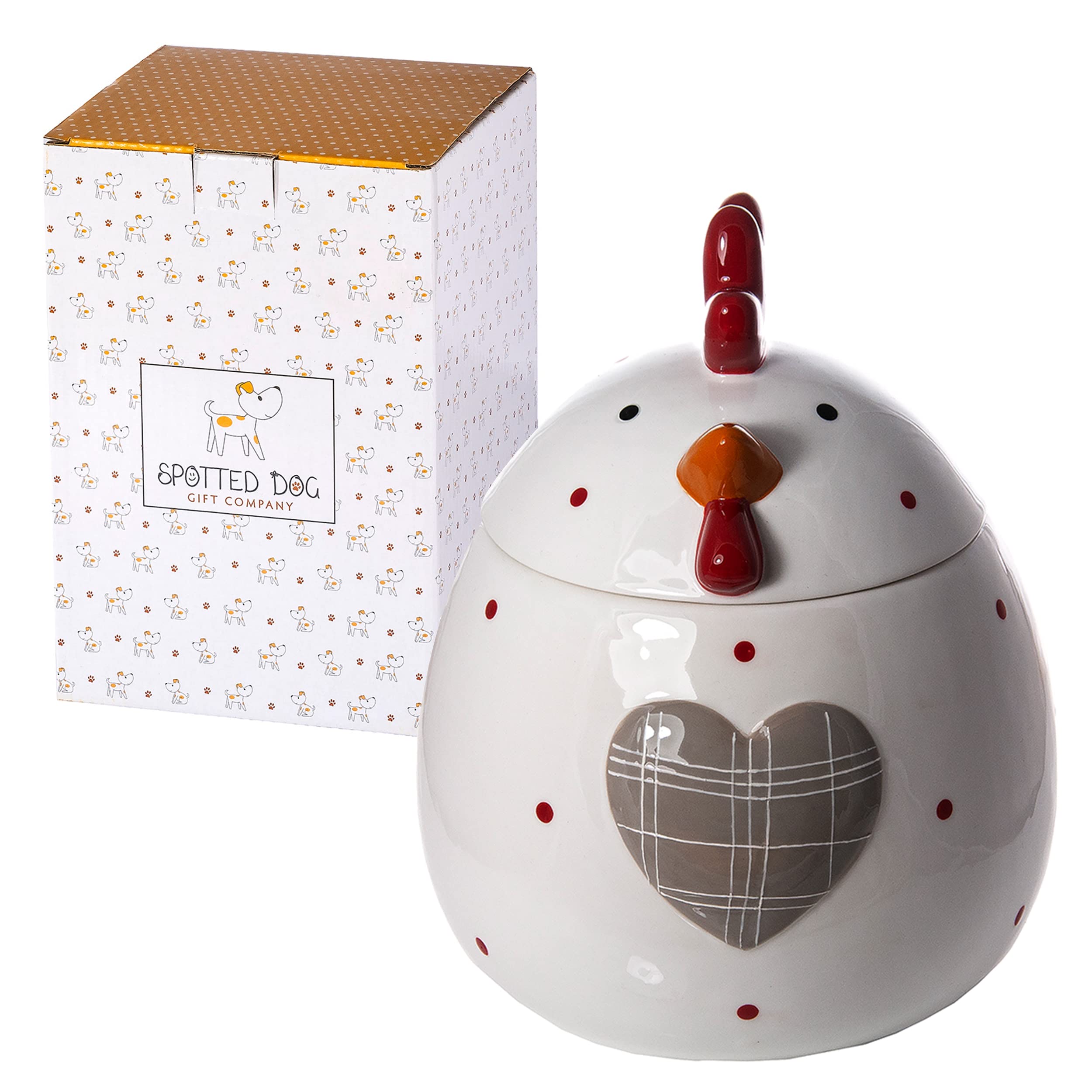 SPOTTED DOG GIFT COMPANY Cookie Jar with Lid, Ceramic Biscuit Barrel, Large Storage Container, Cute Novelty Chicken Kitchen Accessories & Decor, Chicken Gifts for Animal Lovers (White)