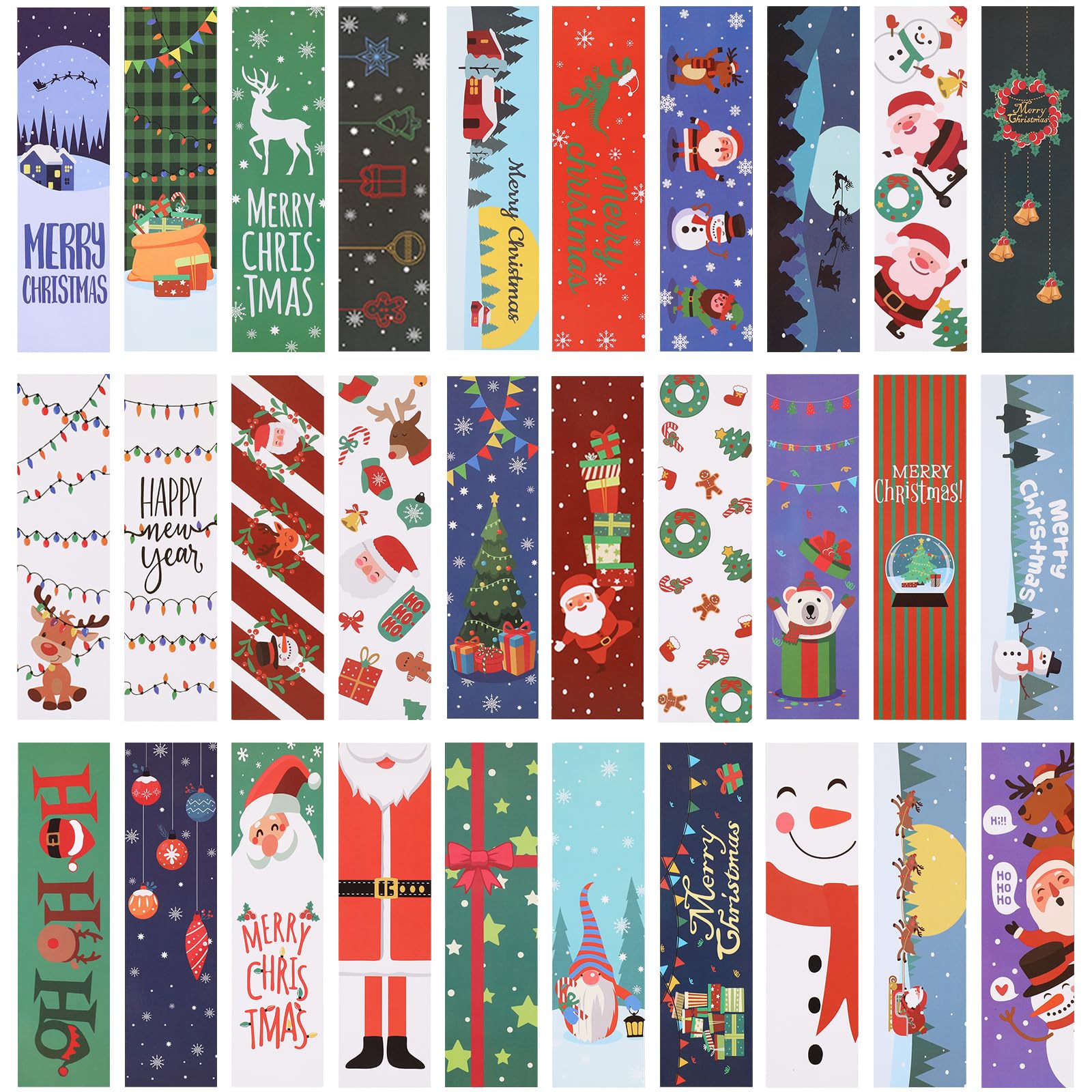 JSRQT 30Pcs Christmas Paper Bookmarks,Double-Side Paper Book Markes for Reading,Christmas Theme Page Clips Bookmark for Book Lover