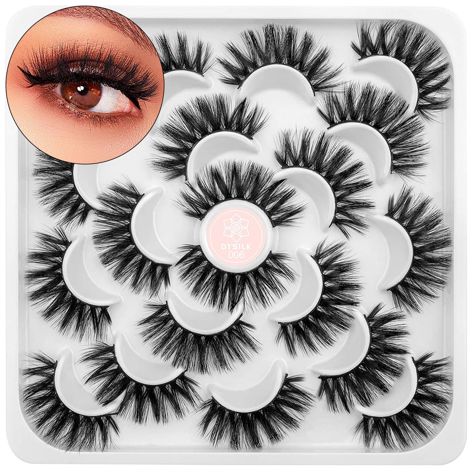 Photo 1 of DYSILK Russian Eyelashes - 10 Pairs Mink Lashes, Wispy Fluffy, Reusable, Cat Eye, Natural Look | 17mm