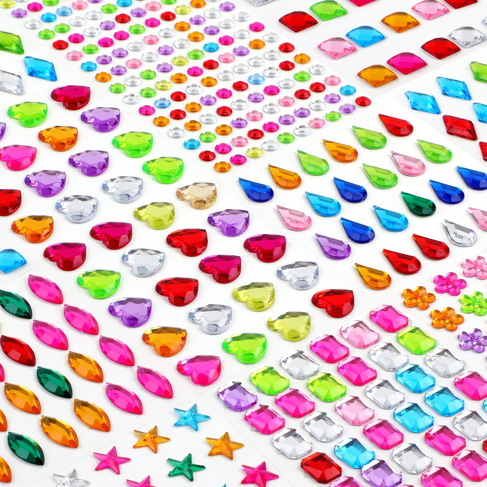 407pcs Gem Stickers Crafts for Kids, Self Adhesive Jewel Stickers, Acrylic Bling Stick on Gems, Big Rhinestone Stickers for Crafts, Muticolor Gemstone Sticky Gems for Crafting Decorating DIY