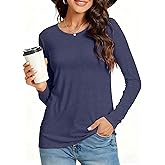 Long Sleeve Shirts for Women Basic Crew Neck Fall Tops Casual Fit T Shirts, Dark Blue, 2XL