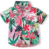 Baby Boys Casual Hawaiian Shirts Cotton Print Button Down Short Sleeve Shirt for Holiday