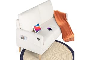 TYBOATLE Modern Small Loveseat Sofa with 2 USB Charging Ports, 55"W Teddy Short Fleece Fabric Soft Couches, Upholstered 2-Seater Suitable for Small Spaces, Living Room, Office, Apartment (Cream White)