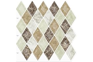 10-Sheet Peel and Stick Backsplash for Kitchen Accent Wall, Ist Momoreo Diamond Shape Backsplash Self Adhesive Tile 12"x12" - Brown Marble