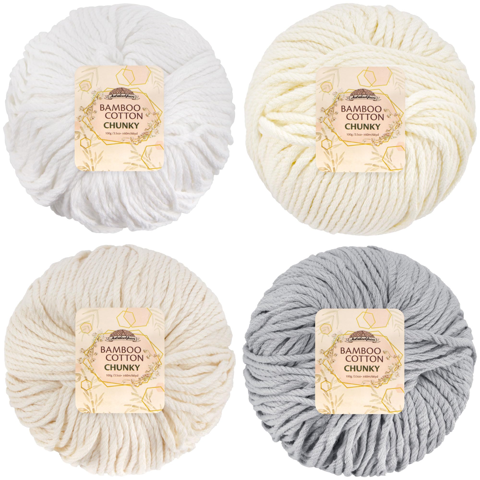 JubileeYarn Bamboo Cotton Chunky Yarn - 100g/Ball - Shades of White - 4 Balls — image 1