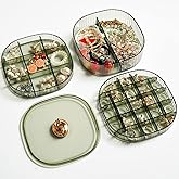 Sunkaioo Earring Organizer,Stackable 3-Layers Clear Jewelry Box with Lid,Stud Earring Organizer for Women Girls,Earring Box Display Holder for Earrings Ring Studs Bracelet Necklace Crafts(Green)