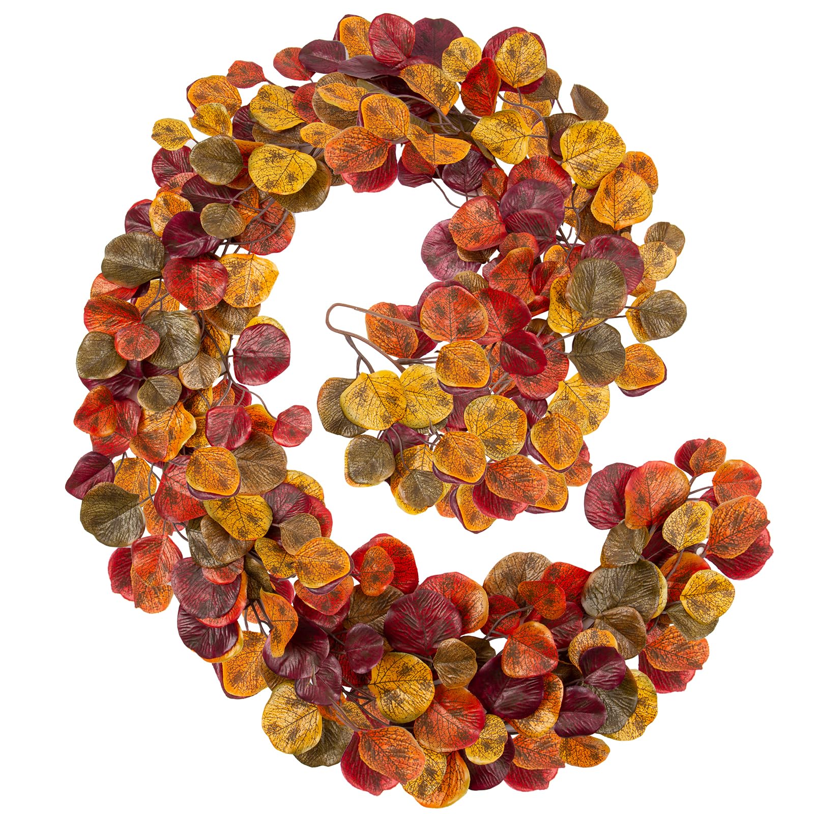 Photo 1 of 2 Pack Fall Garlands Artificial Eucalyptus Garland Plant, 6ft Faux Vine Hanging Silk Eucalyptus Leaves Fall Foliage Autumn Garland Decoration for Home Mantle Fireplace Wedding Thanksgiving Party Decor