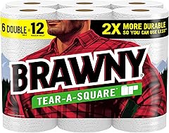 Brawny Tear-A-Square Paper Towels, 6 Double Rolls = 12 Regular Rolls, 3 Sheet Sizes (Quarter, Half, Full), Strength for All M