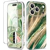GVIEWIN for iPhone 17 Pro Case Compatible with MagSafe, with Screen Protector [Full Camera Protection] Military-Grade Shockproof Slim Magnetic Marble Phone Case for 17 Pro 6.3", Mesmerizing/Green
