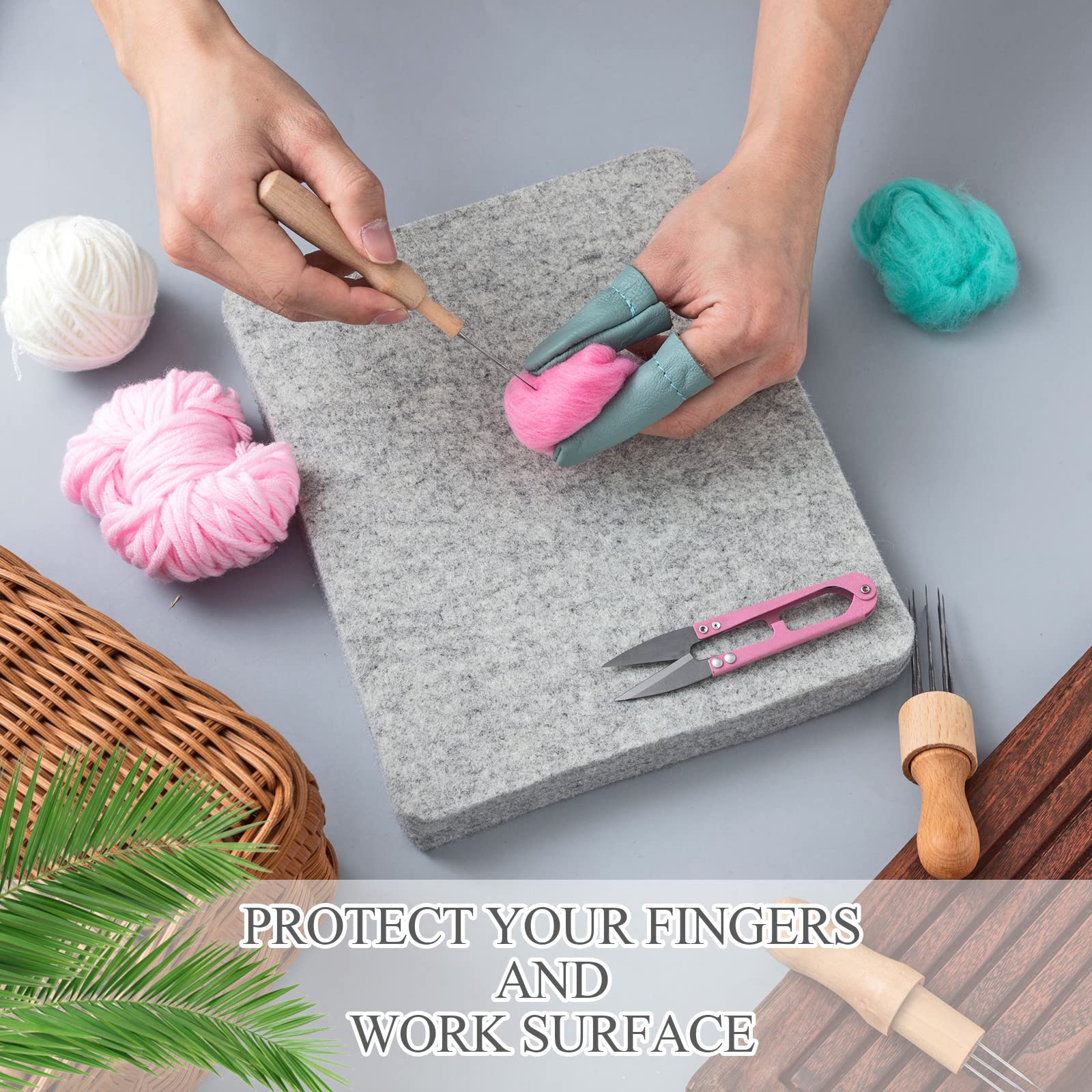 Irenare 148 Pcs Needle Felting Kit 8 x 10 Inch Felting Pad Mat with Needles Finger Guards Wooden Handle Scissor Bag for Beginner Professional DIY